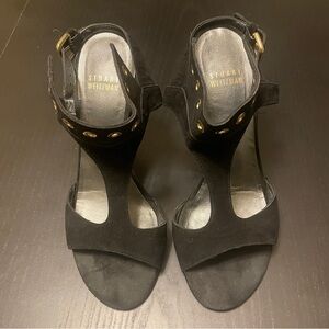 Stuart Weitzman French Cuff Suede Sandals - Women 37 (6-1/2) - Black